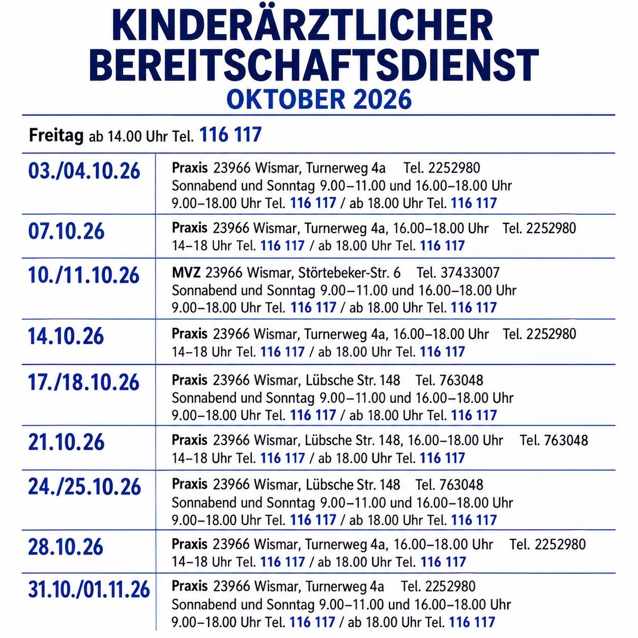 Kinderärztlicher Bereischaftsdienst September 2026 Kinderärztlicher Bereischaftsdienst September 2026