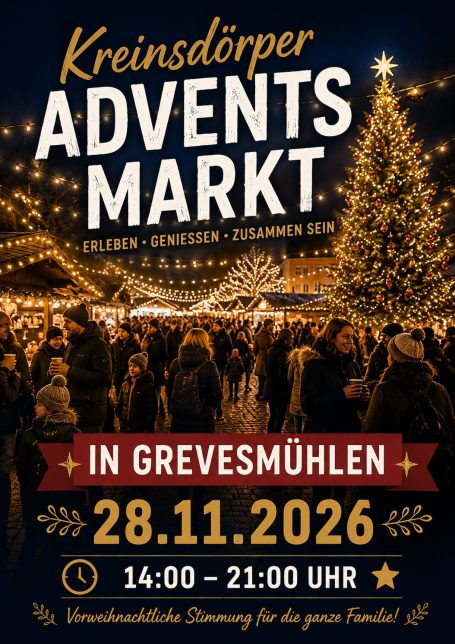 Adventsmarkt in Grevesmühlen am 28.11.2026 von 14:00 bis 21:00 Uhr.